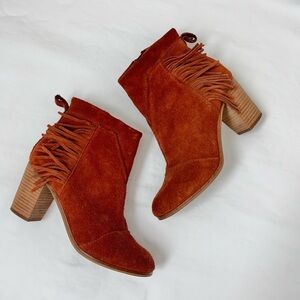 Toms Suede Ankle Booties with Fringe Detail
